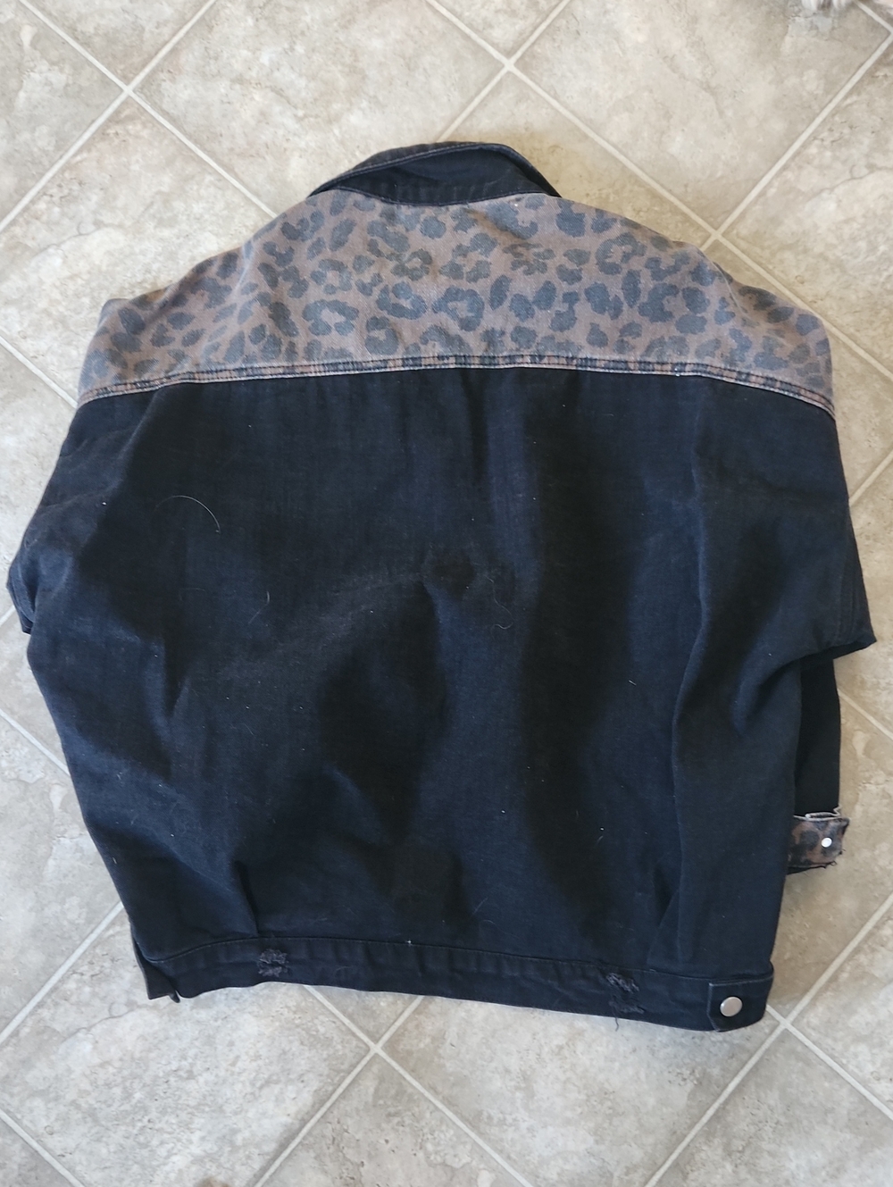 Distressed Black Denim & Cheetah Print Jacket - Picture 5 of 5